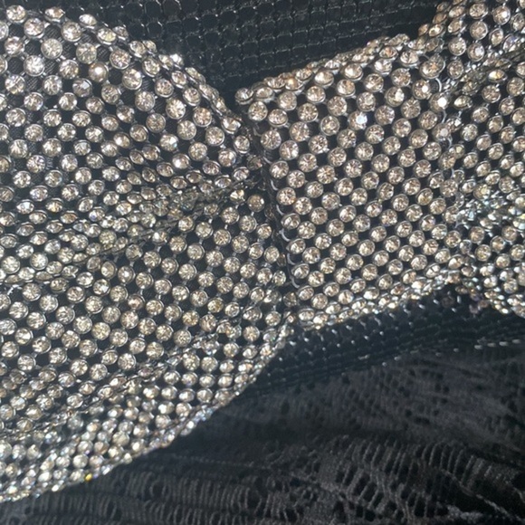 Tuxedo Bow theme Rhinestone Jewelled clutch NWT with chain - Picture 7 of 11